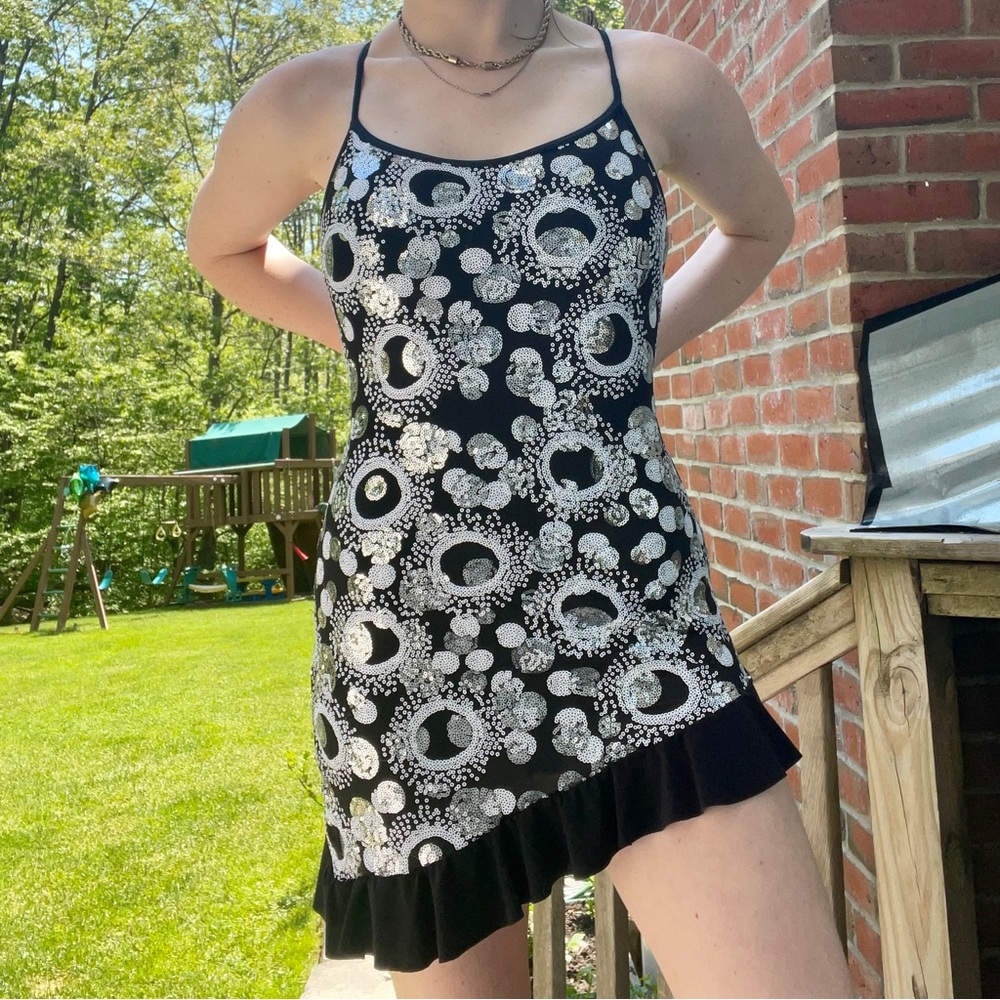Asymmetrical strappy sparkle sequins mini dress!